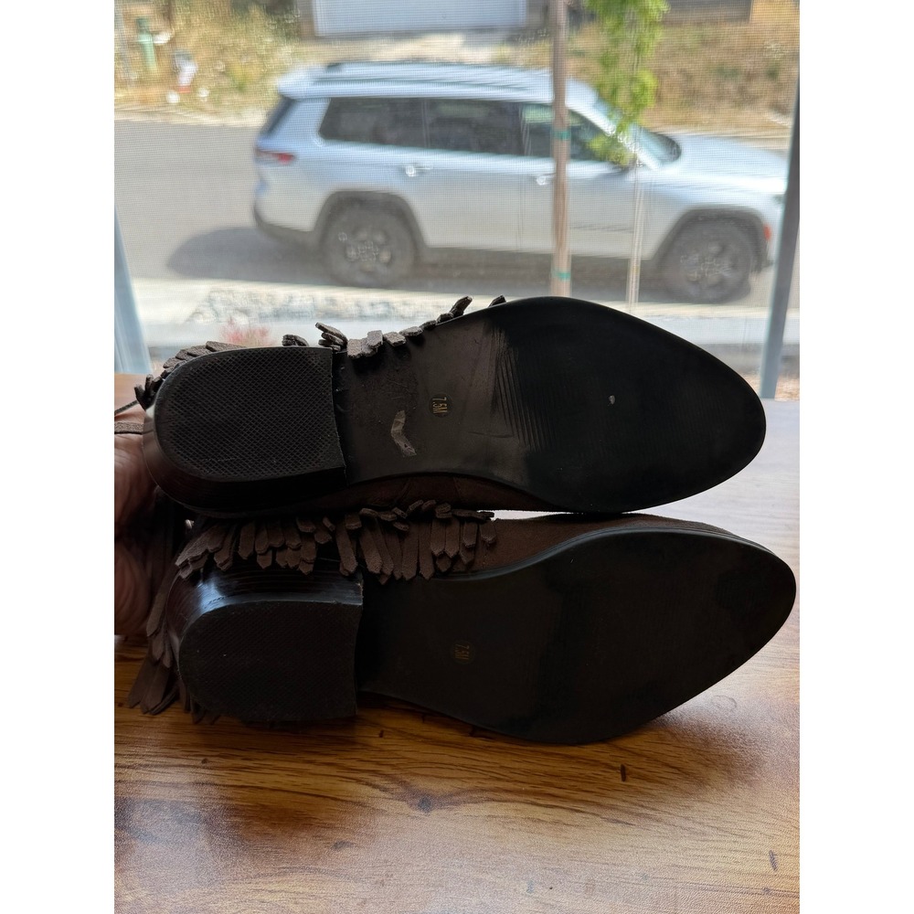 Steve Madden Ranco Brown Suede Fringe Ankle Boots Western Pointed Toe 7.5M - Picture 6 of 7